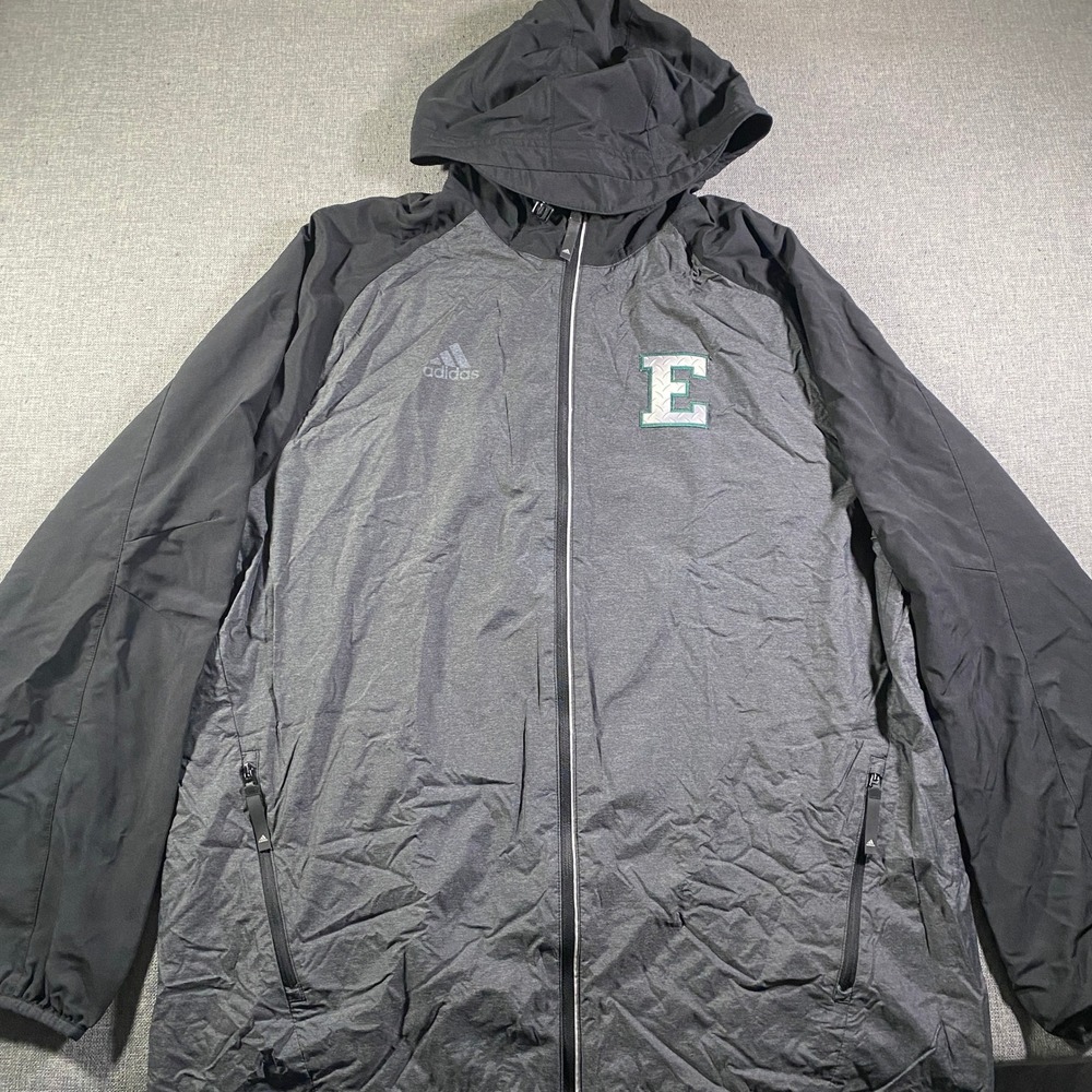 Adidas Men Zipper Hooded Jacket Gray Full Zip Lightweight Athletic XL Stretch